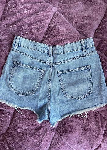 Düğmeli Bağlama Desenli Kadın Mini Denim Şort - Görsel 2