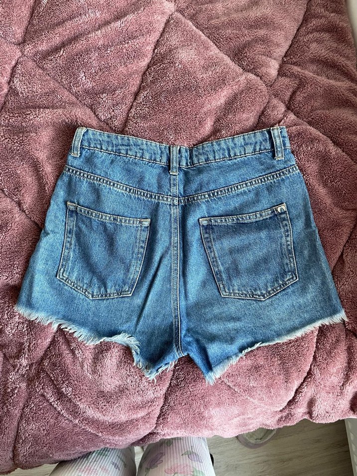 Mavi Rahat Kesim Mini Denim Şort - Görsel 2