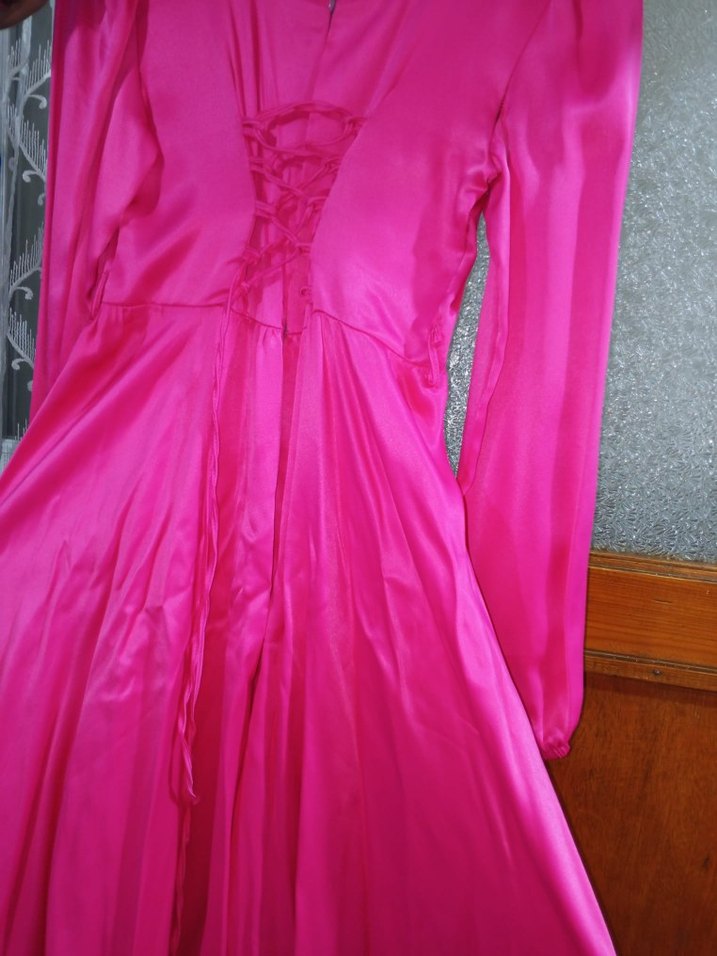 Pembe Uzun Kollu Piliseli kız çocuk Elbise - Görsel 2