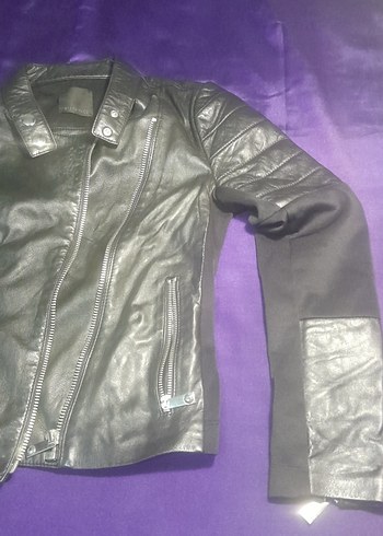 Pinko Gri Kadın Deri Biker Ceket