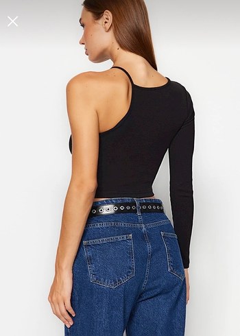 Trendyol & Milla Tek Kollu Siyah Denim Bluz