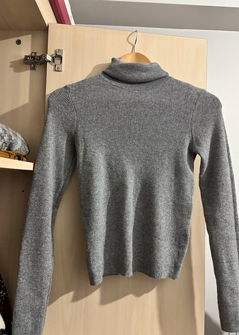 Gri Kadın Boğazlı Triko Kazak - Görsel 4