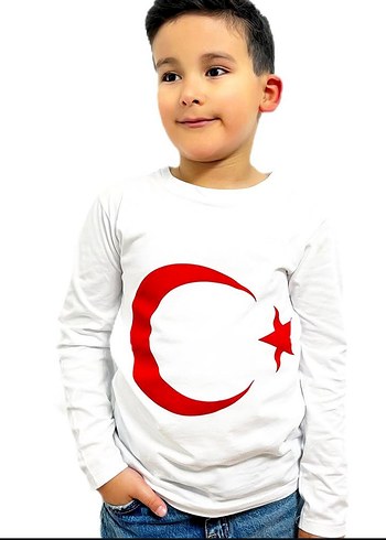 Diğer Uzun Kollu Erkek Çocuk Beyaz Tişört