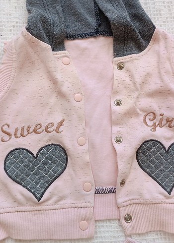 Kız Çocuk Kapüşonlu Sweatshirt ve Yelek Seti - Görsel 5