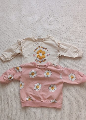 Kız Çocuk Pembe Çiçekli Uzun Kollu Sweatshirt - Görsel 2