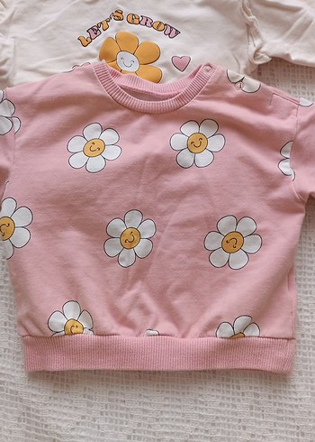 Kız Çocuk Pembe Çiçekli Uzun Kollu Sweatshirt - Görsel 7