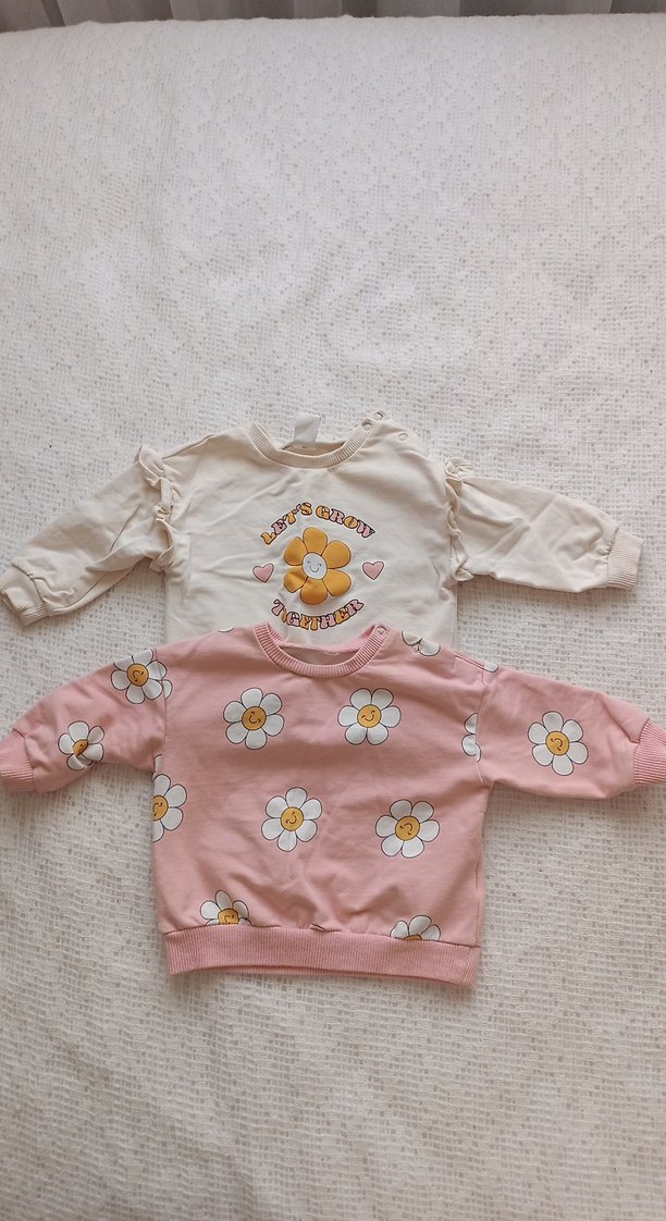 Kız Çocuk Pembe Çiçekli Uzun Kollu Sweatshirt - Görsel 2