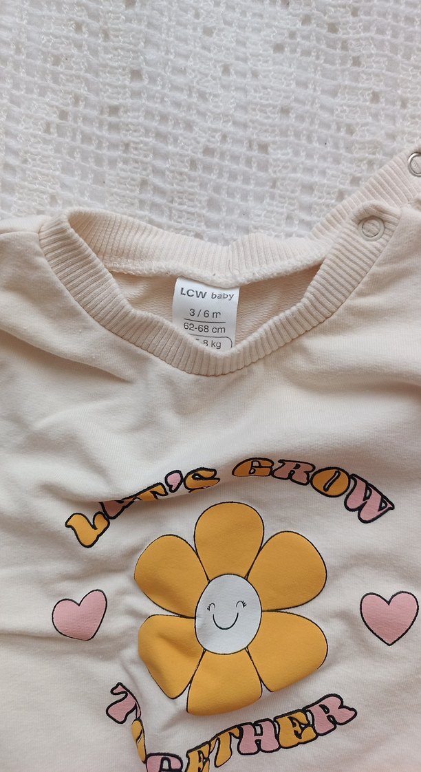 Kız Çocuk Pembe Çiçekli Uzun Kollu Sweatshirt - Görsel 3