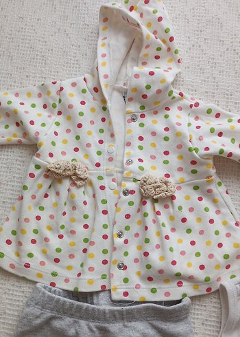 Bebek Kız Örgü Üçlü Takım Gri Beyaz - Görsel 2