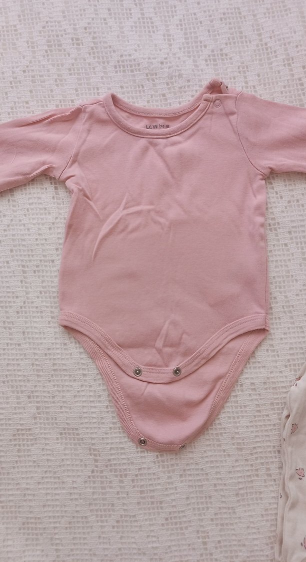 Dantel Detaylı Pembe Bebek Kız Uzun Kollu Takım - Görsel 3