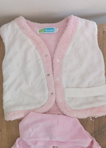 Kız Çocuk Kapüşonlu Fermuarlı Pembe Sweatshirt ve Yelek - Görsel 2