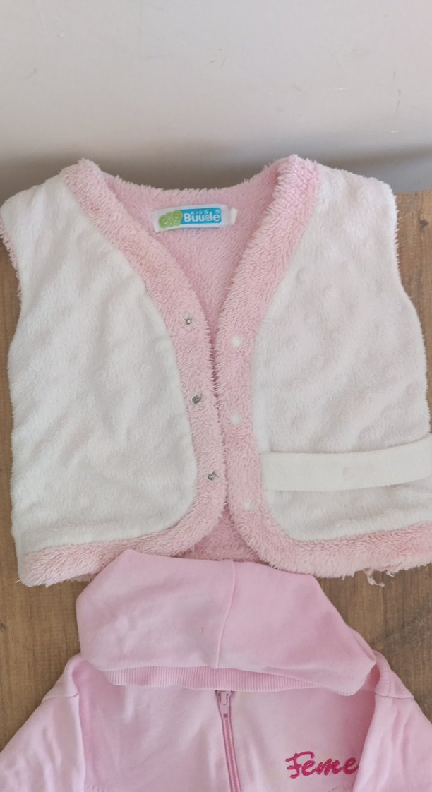 Kız Çocuk Kapüşonlu Fermuarlı Pembe Sweatshirt ve Yelek - Görsel 2