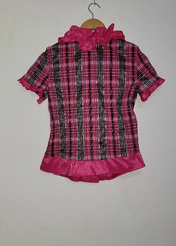 H&M Düğmeli, kısa kollu, pembe y2k vintage pembe şık gömlek