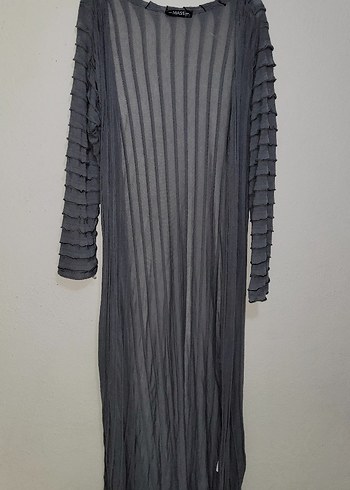 mass gri uzun hırka pareo kaftan
