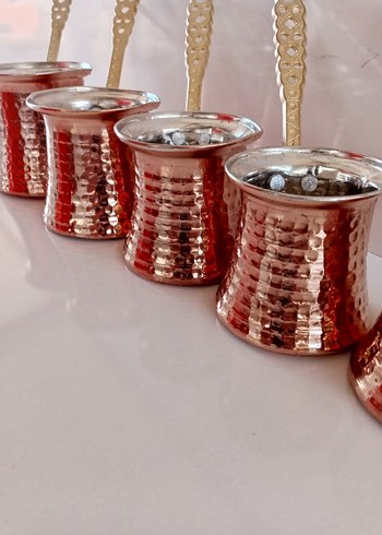 Parlak Kahverengi İşlemeli Cezve Seti - Görsel 2