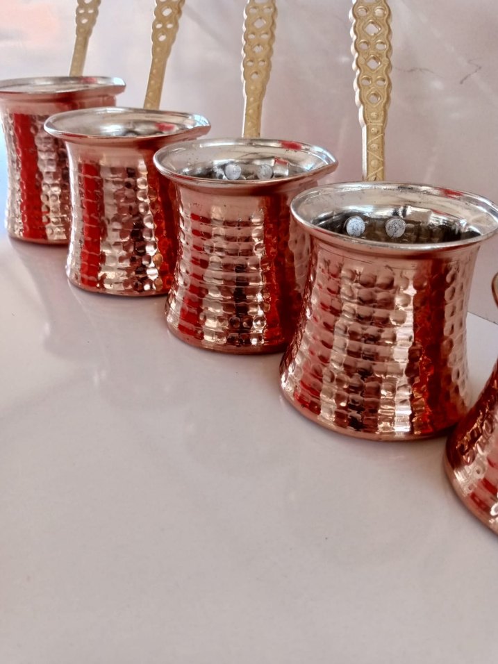 Parlak Kahverengi İşlemeli Cezve Seti - Görsel 2