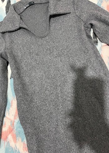 Gri Uzun Kollu Triko Elbise - Görsel 2