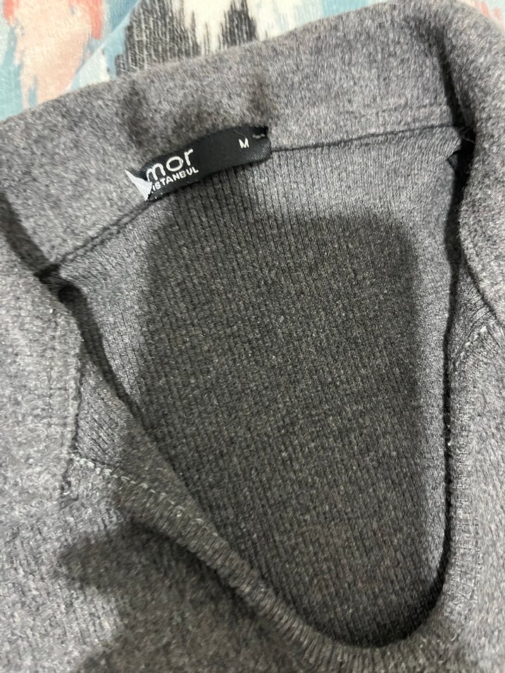 Gri Uzun Kollu Triko Elbise - Görsel 3