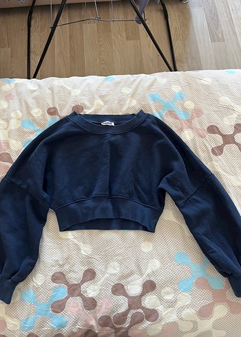 Kadın Lacivert Crop Sweatshirt