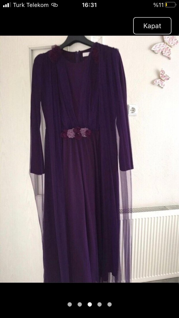 Uzun Mor Drapeli Tesettür Abiye - Görsel 3