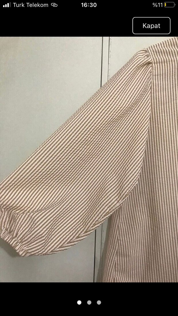 Bej Çizgili Uzun Kollu Kadın  Gömlek - Görsel 2