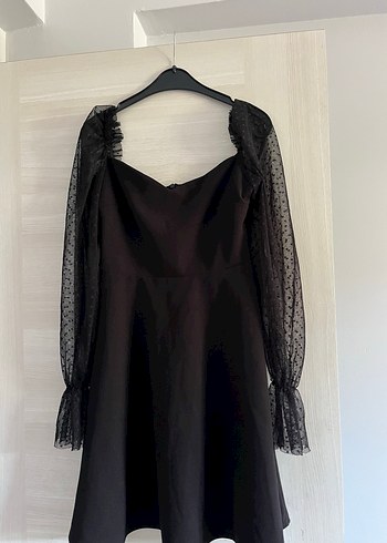 Siyah V Yaka Uzun Kollu Midi Gotik Elbise