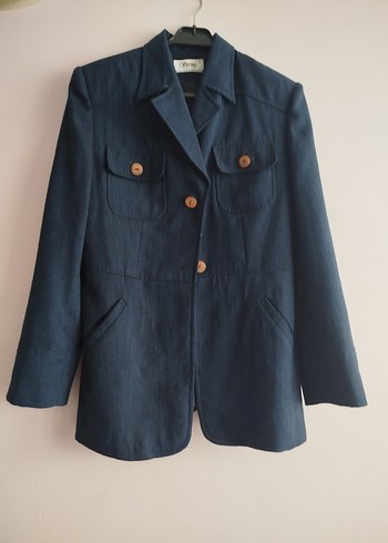 Lacivert Kısa Denim Kadın Blazer Ceket - Görsel 3