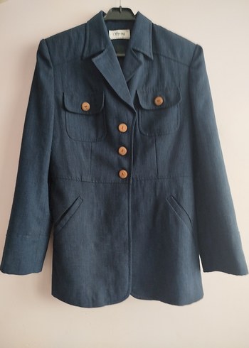 Lacivert Kısa Denim Kadın Blazer Ceket - Görsel 2