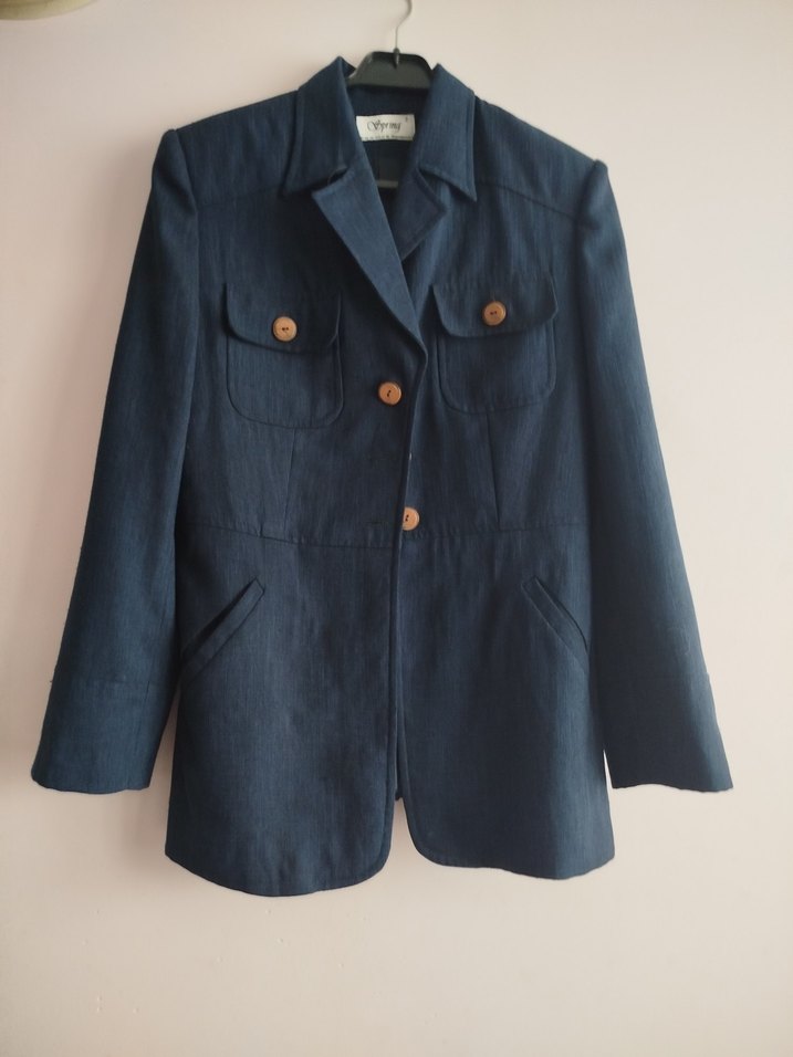 Lacivert Kısa Denim Kadın Blazer Ceket - Görsel 3