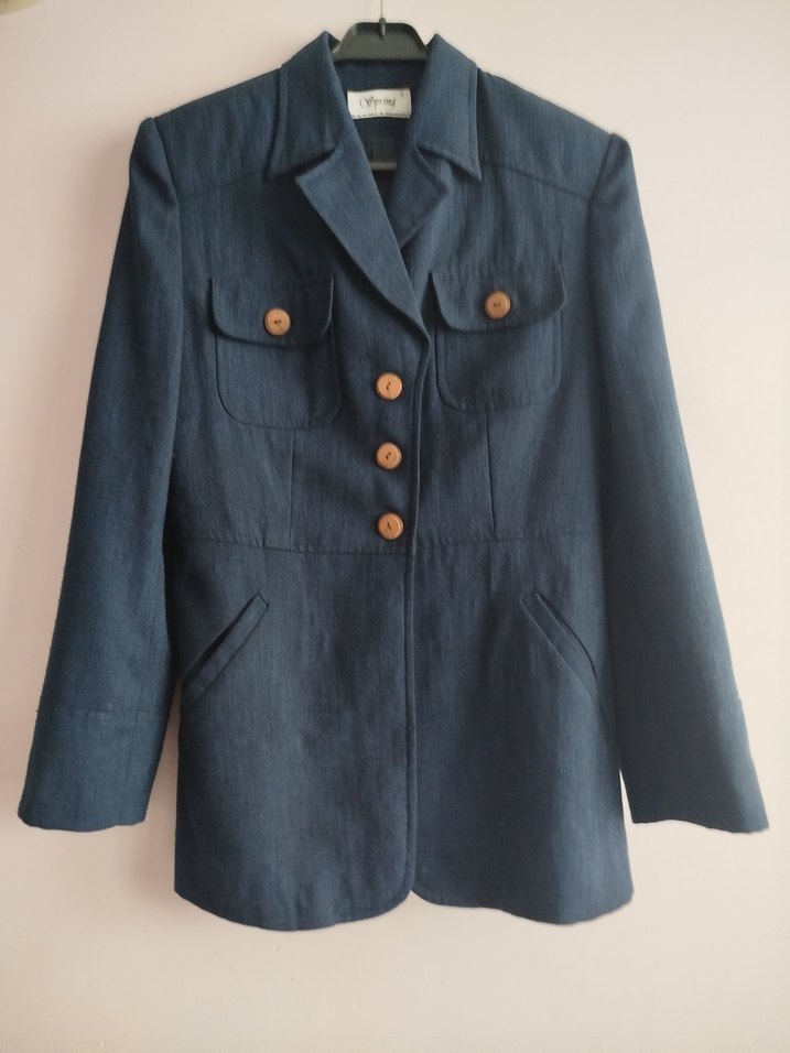 Lacivert Kısa Denim Kadın Blazer Ceket - Görsel 2