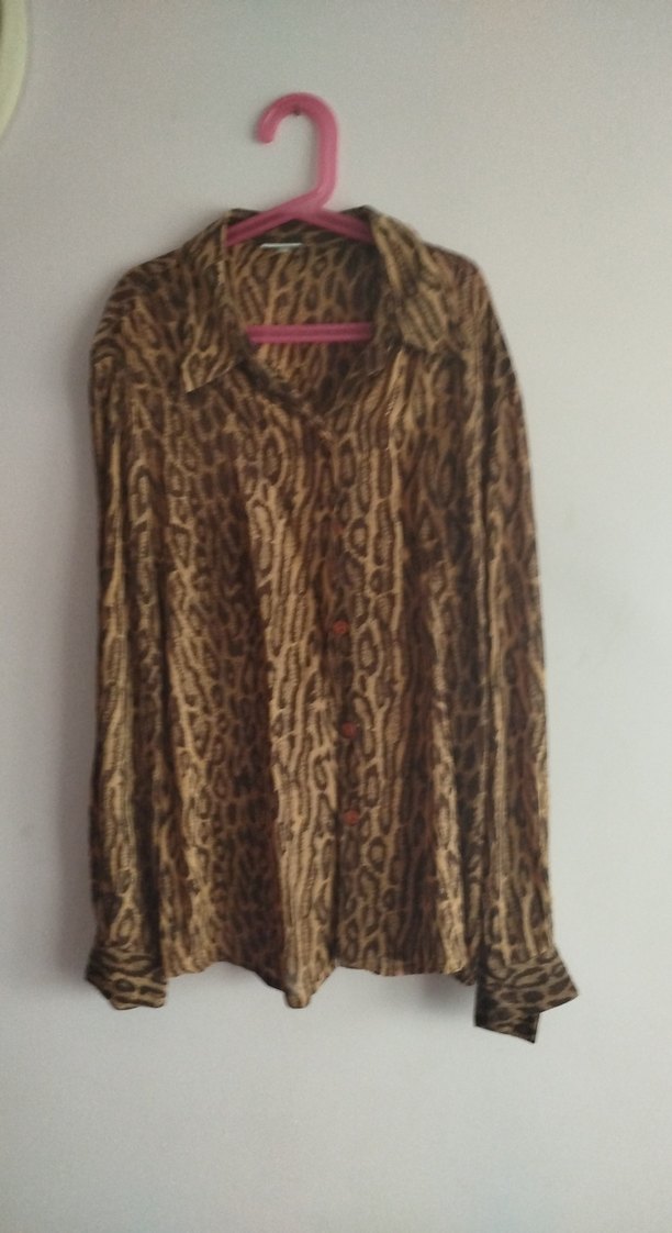 Düğmeli Leopar Desenli Bohem Kadın Gömlek - Görsel 3