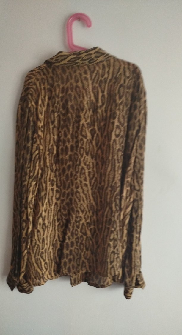 Düğmeli Leopar Desenli Bohem Kadın Gömlek - Görsel 5