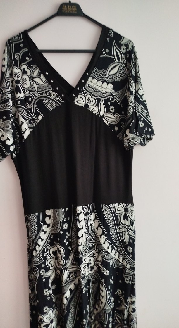 Bohem Siyah Desenli Uzun Hamile Elbisesi - Görsel 3