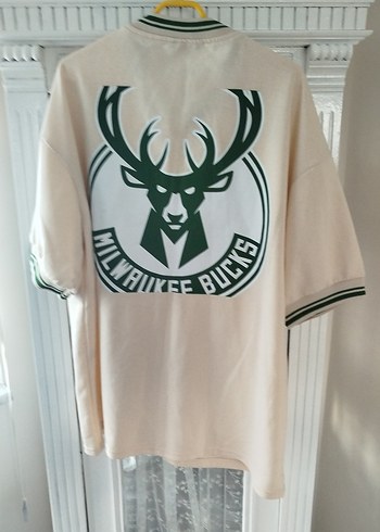Beyaz Milwaukee Bucks Kısa Kollu Erkek Forma - Görsel 7