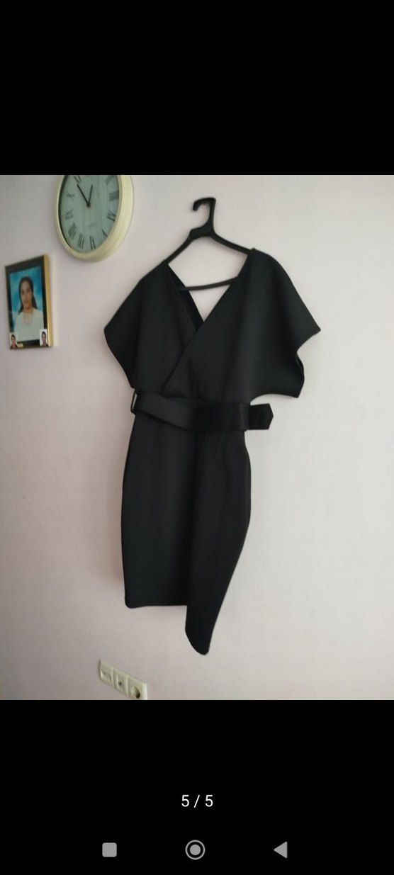 Kemerli Siyah Mini Elbise - Görsel 3