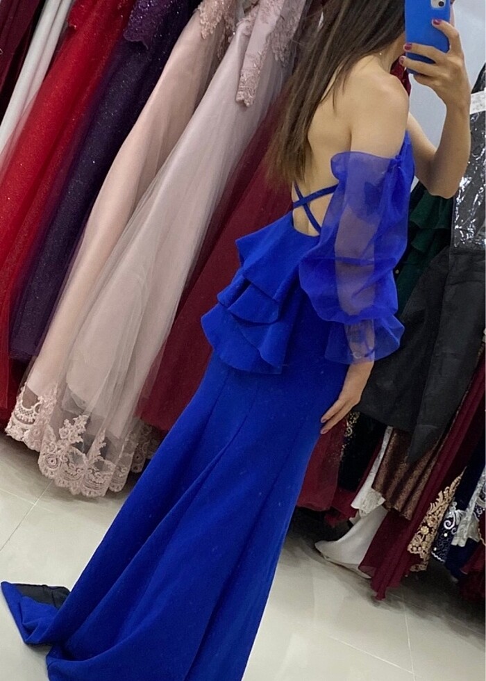 Saks mavi elbise özel dikim - Görsel 2