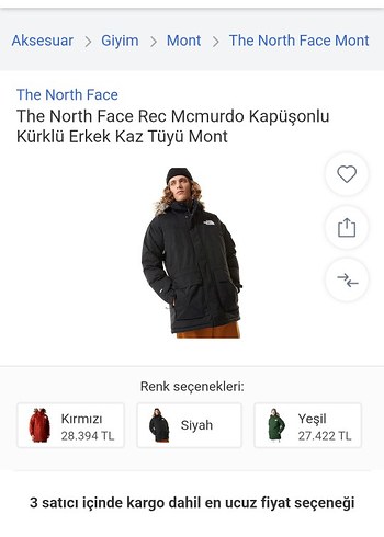 The North Face Erkek Siyah Kürklü Mont - Görsel 3