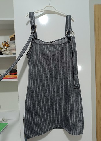 m Beden Kemerli Çizgili Gri Midi Triko Elbise