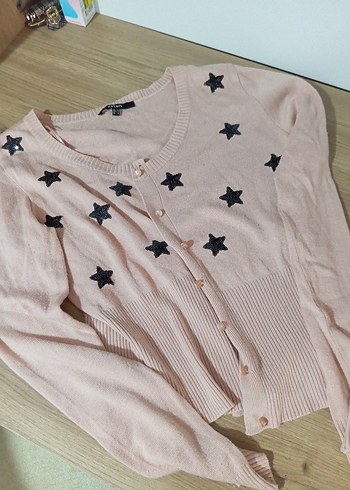 Düğmeli Pembe Yıldızlı Hırka - Görsel 2