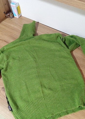 Vintage Yeşil Ekose Desenli Boğazlı Kadın Kazak - Görsel 3