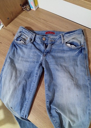 Vintage Düşük Bel İspanyol paça Mavi Kot - Görsel 2