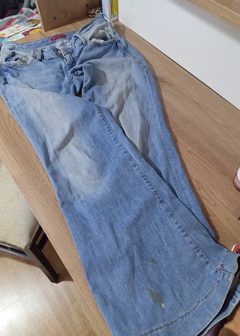 Vintage Düşük Bel İspanyol paça Mavi Kot - Görsel 4