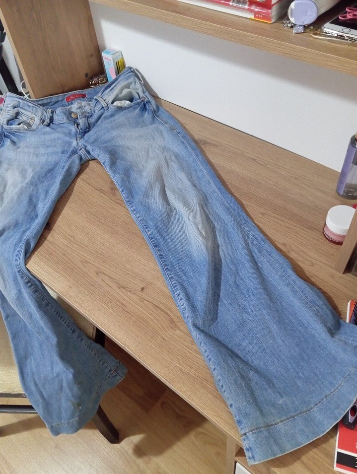 Vintage Düşük Bel İspanyol paça Mavi Kot - Görsel 3