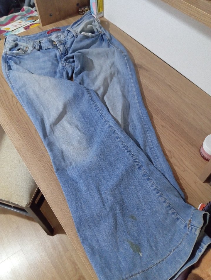 Vintage Düşük Bel İspanyol paça Mavi Kot - Görsel 4