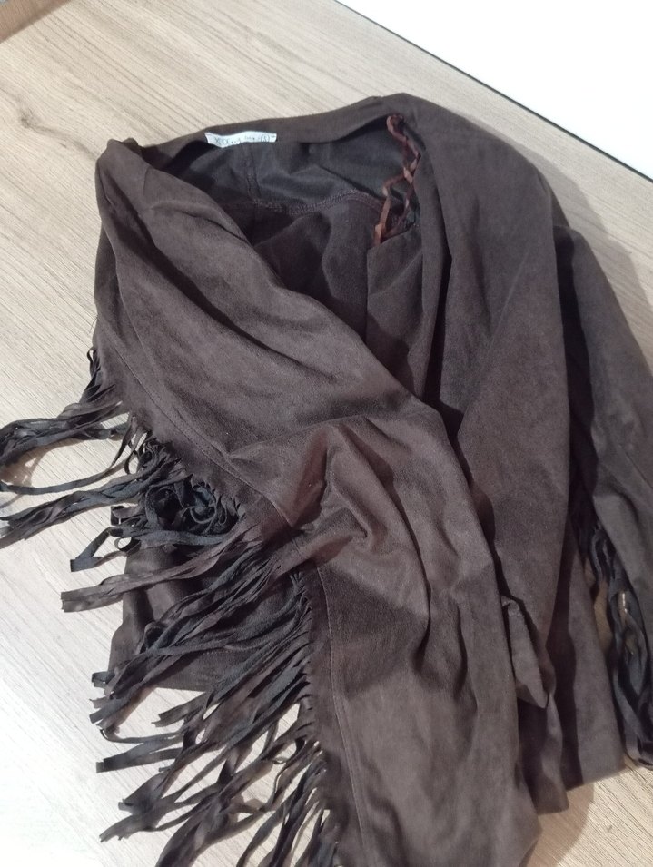 Kahverengi Püsküllü Western Tarzı Hırka - Görsel 3