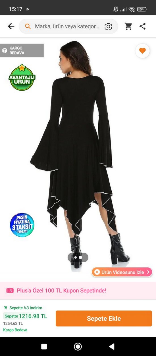 Siyah V Yaka Uzun Kollu Gotik Elbise - Görsel 2