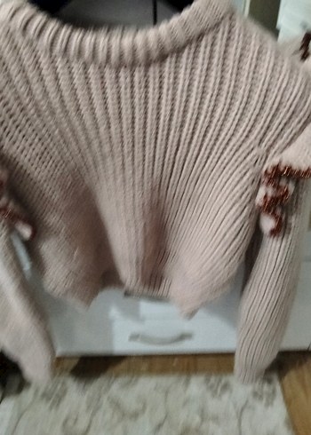 Nakışlı Bej Bohem Örgü Kadın Kazak - Görsel 2