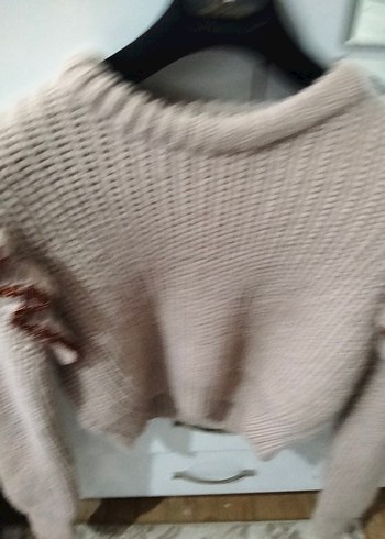 Nakışlı Bej Bohem Örgü Kadın Kazak - Görsel 3