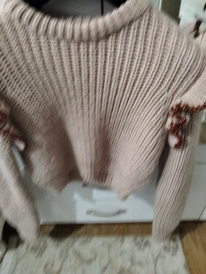 Nakışlı Bej Bohem Örgü Kadın Kazak - Görsel 2