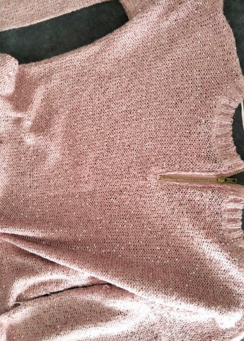 Pembe Parlak Örgü Kadın Kazak - Görsel 4